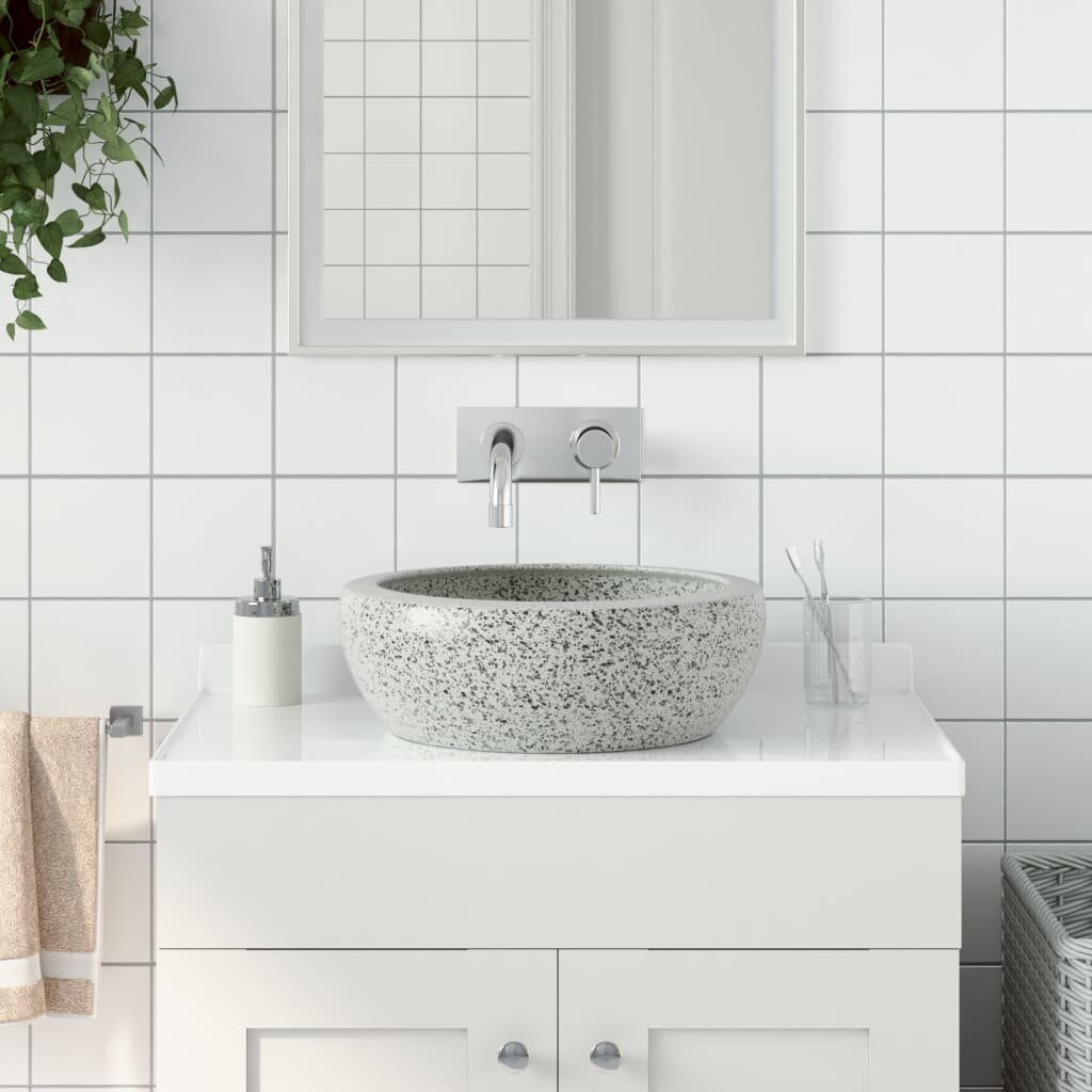 vidaXL Мивка за плот сива кръгла Φ41x14 см керамика