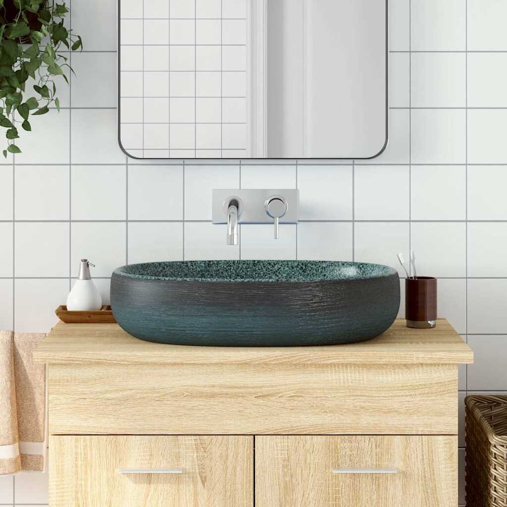 vidaXL Мивка за плот тюркоаз овална 59x40x14 см керамика