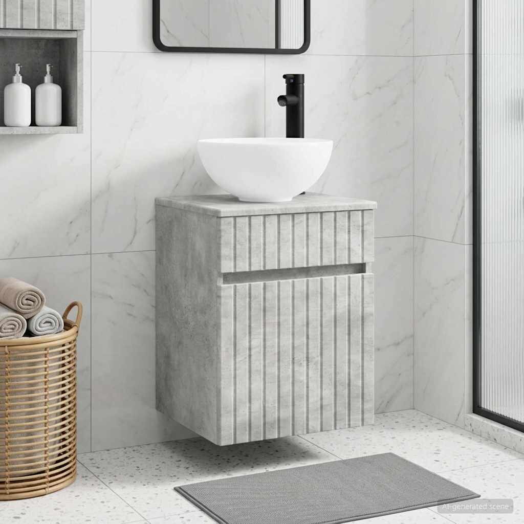 vidaXL Мивка за стена Бетонно сиво 39 x 35 x 63 см Инженерна дървесина