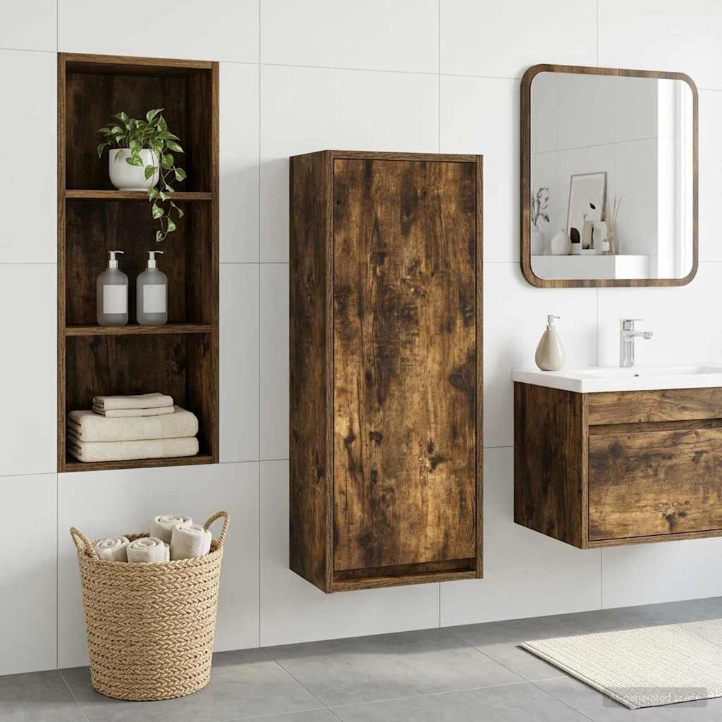 vidaXL Мивка за стена Опушен дъб 35 x 20 x 81 см Инженерна дървесина