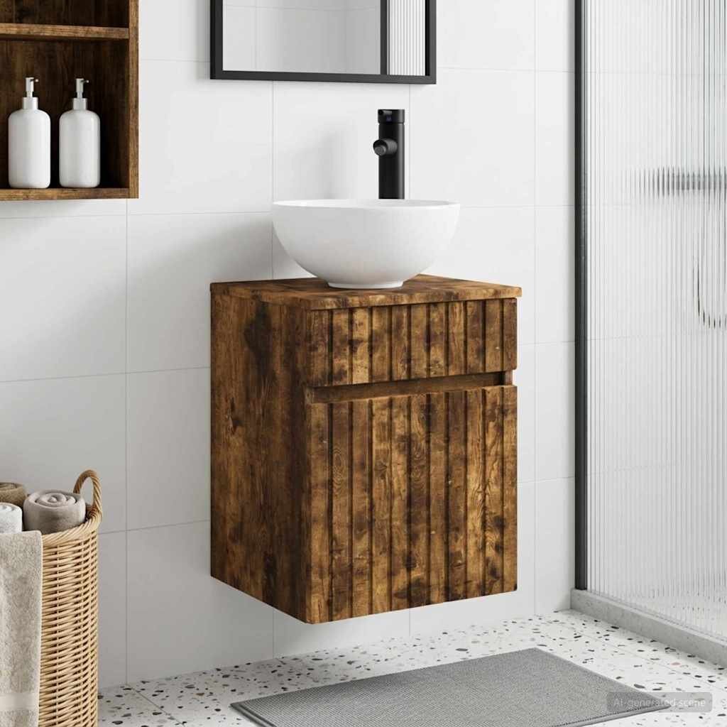 vidaXL Мивка за стена Опушен дъб 39 x 35 x 63 см Инженерна дървесина