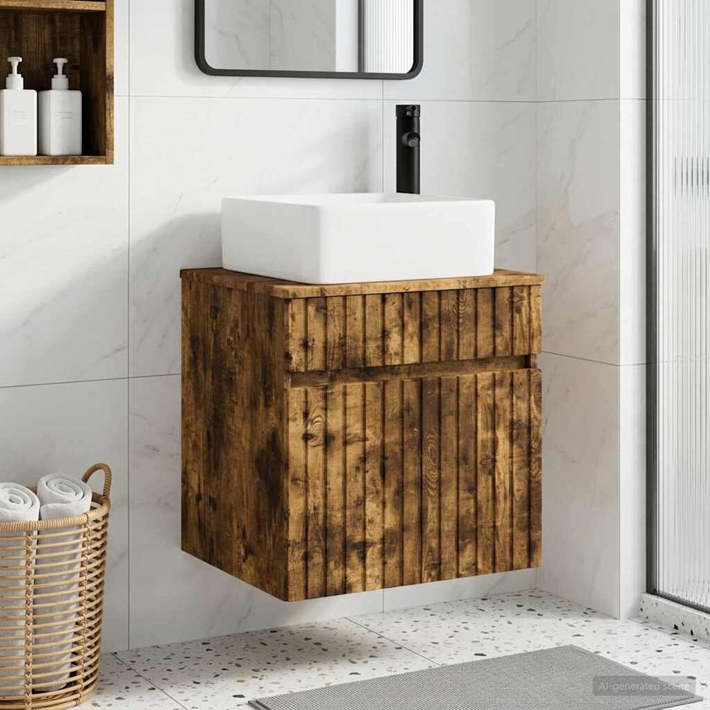 vidaXL Мивка за стена Опушен дъб 49 x 41 x 63 см Инженерна дървесина