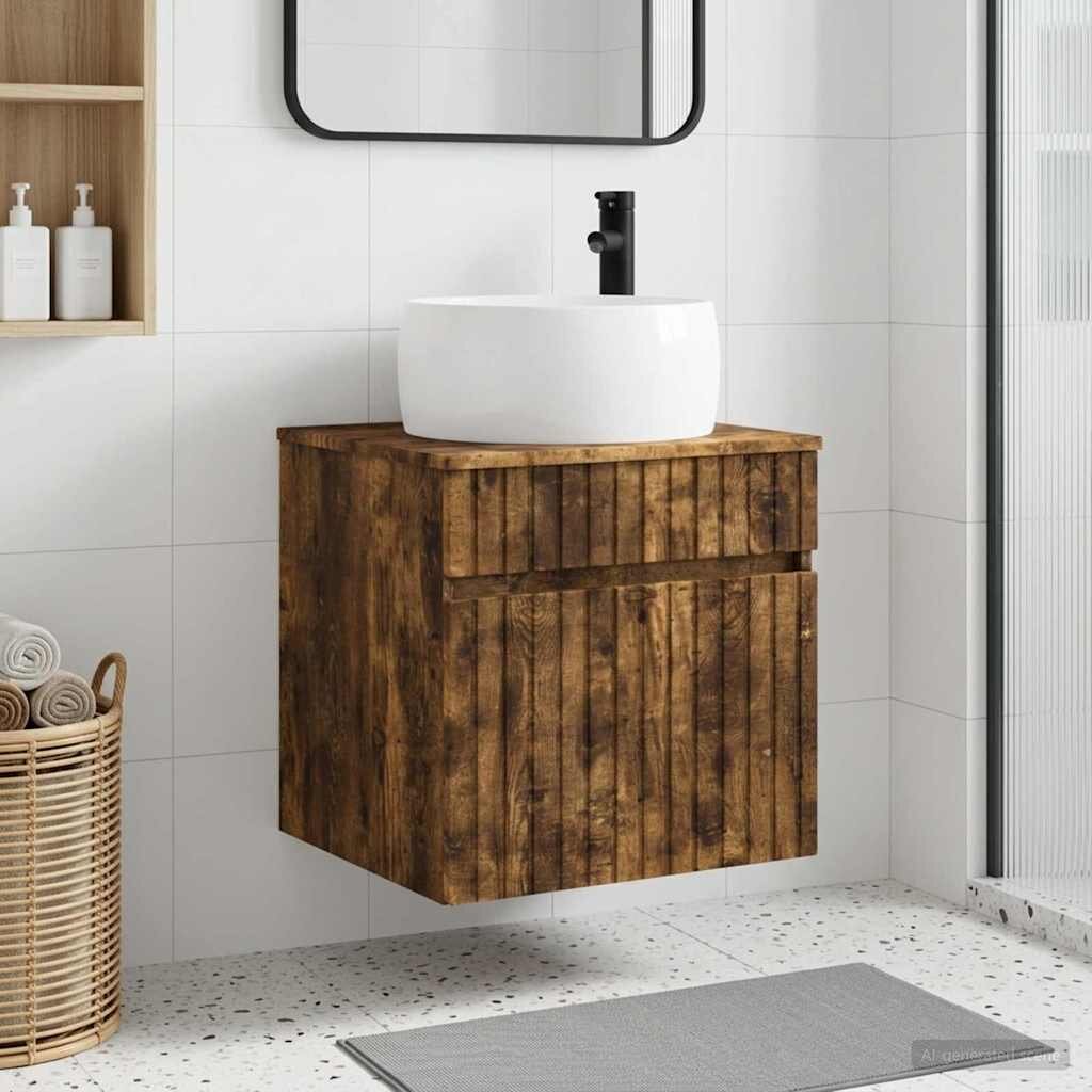 vidaXL Мивка за стена Опушен дъб 49 x 445 x 66 см Инженерна дървесина