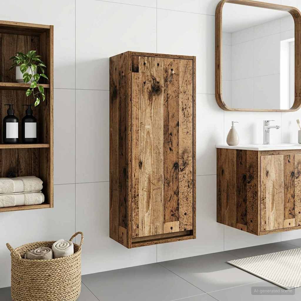 vidaXL Мивка за стена Старо дърво 35 x 20 x 81 см Инженерна дървесина