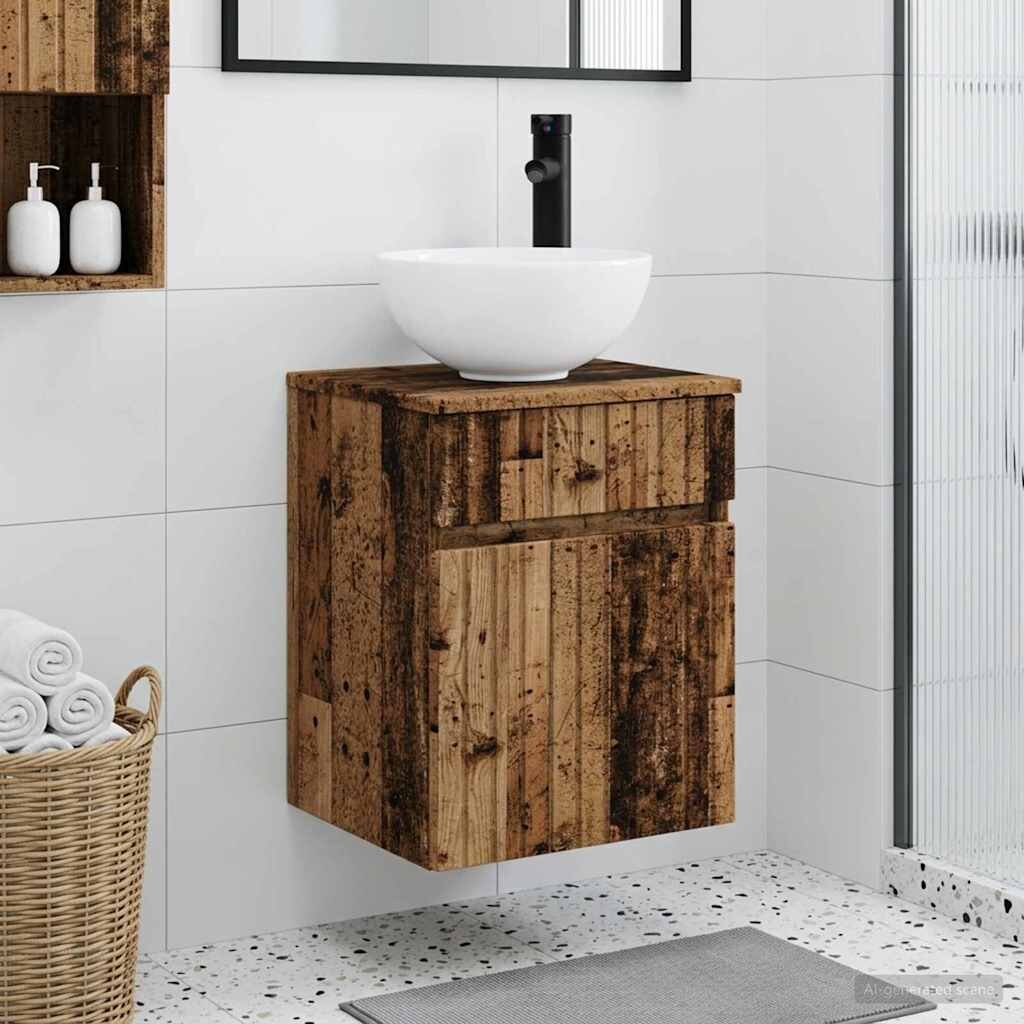 vidaXL Мивка за стена Старо дърво 39 x 35 x 63 см Инженерна дървесина