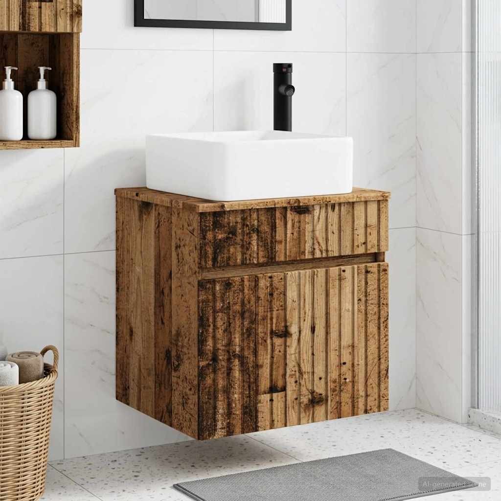 vidaXL Мивка за стена Старо дърво 49 x 41 x 63 см Инженерна дървесина