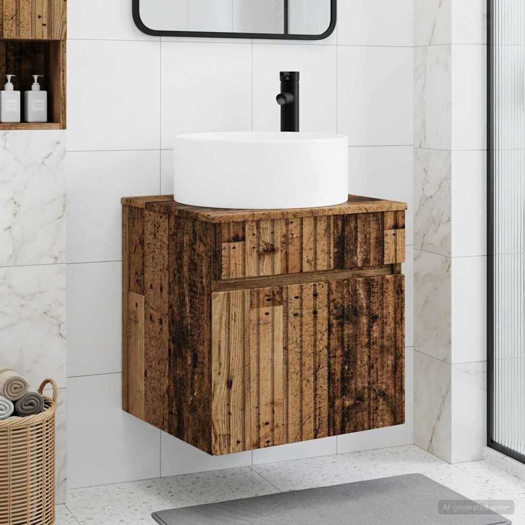 vidaXL Мивка за стена Старо дърво 49 x 445 x 655 см