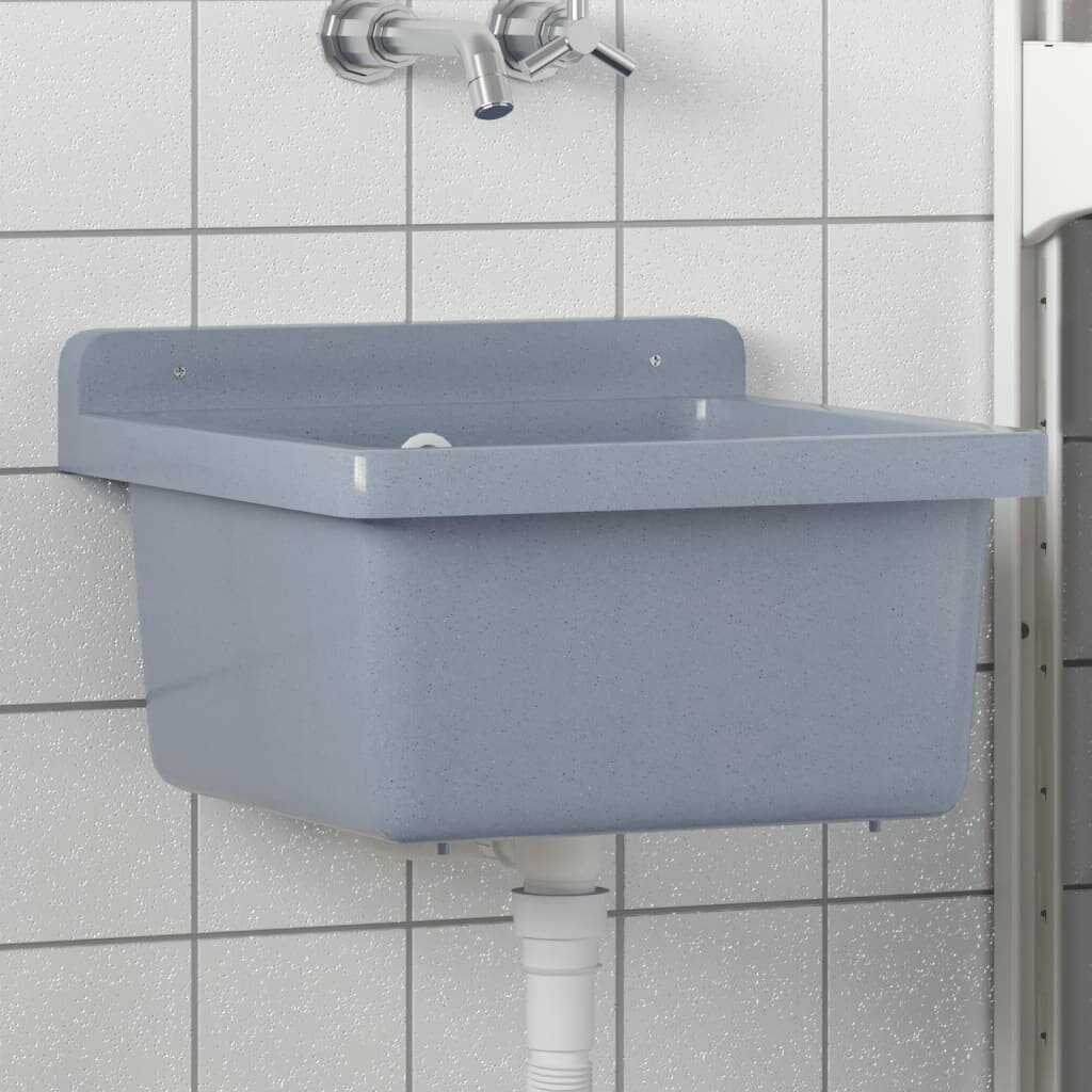 vidaXL Мивка за умивалник за стенен монтаж сива 40x40x24 см смола