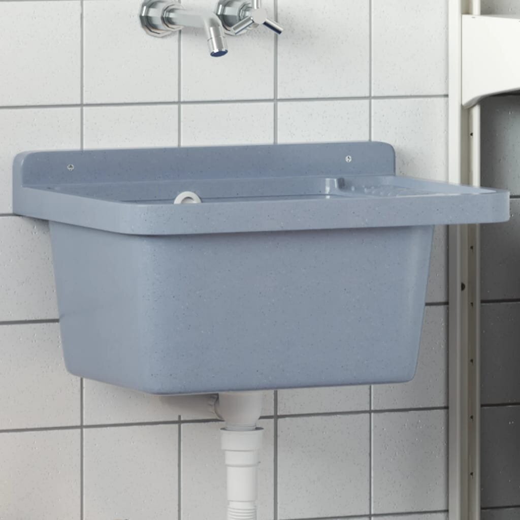 vidaXL Мивка за умивалник за стенен монтаж сива 50x35x24 см смола