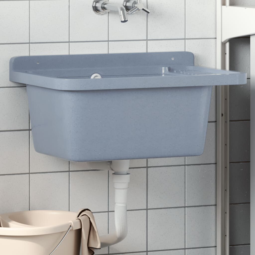 vidaXL Мивка за умивалник за стенен монтаж сива 60x40x28 см смола
