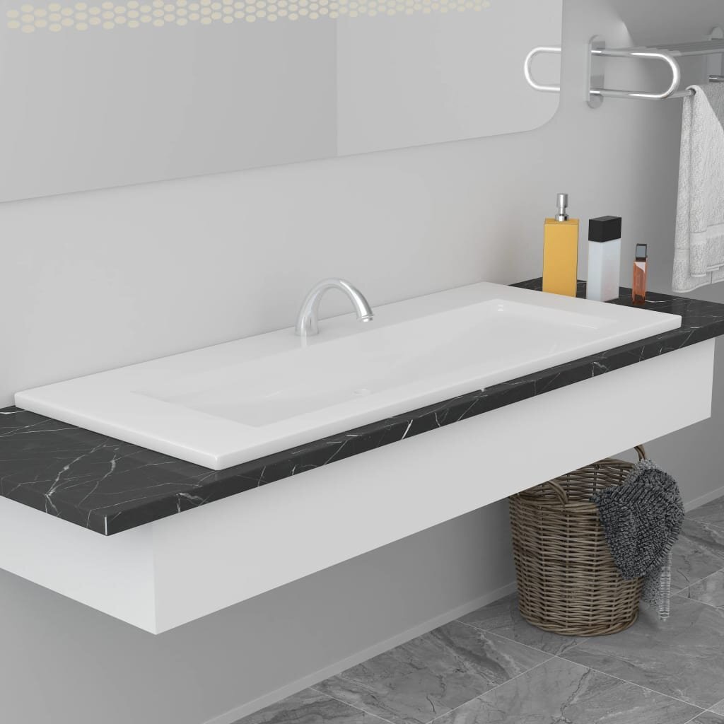 vidaXL Мивка за вграждане 101x395x185 см керамична бяла