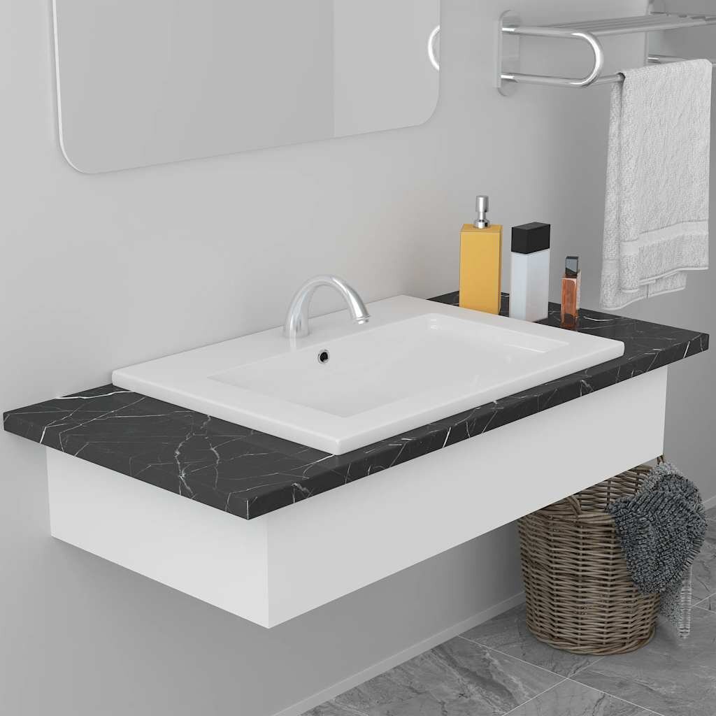 vidaXL Мивка за вграждане 61x395x185 см керамична бяла