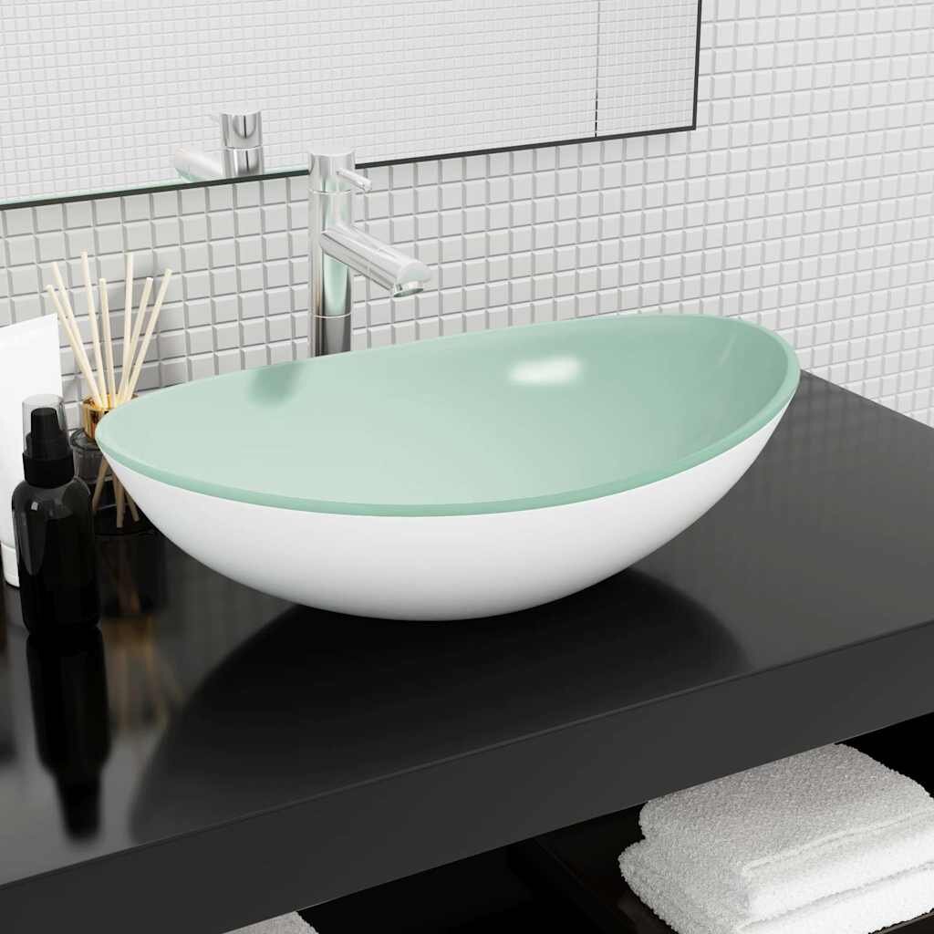 vidaXL Мивка закалено стъкло 545x35x155 см бяла