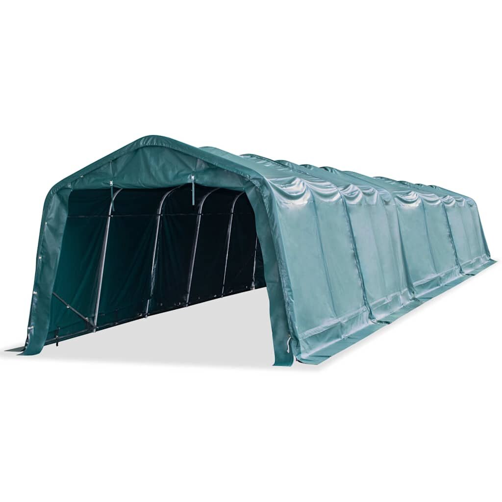 vidaXL Мобилен навес за животни PVC 550 г/м² 33x16 м тъмнозелен