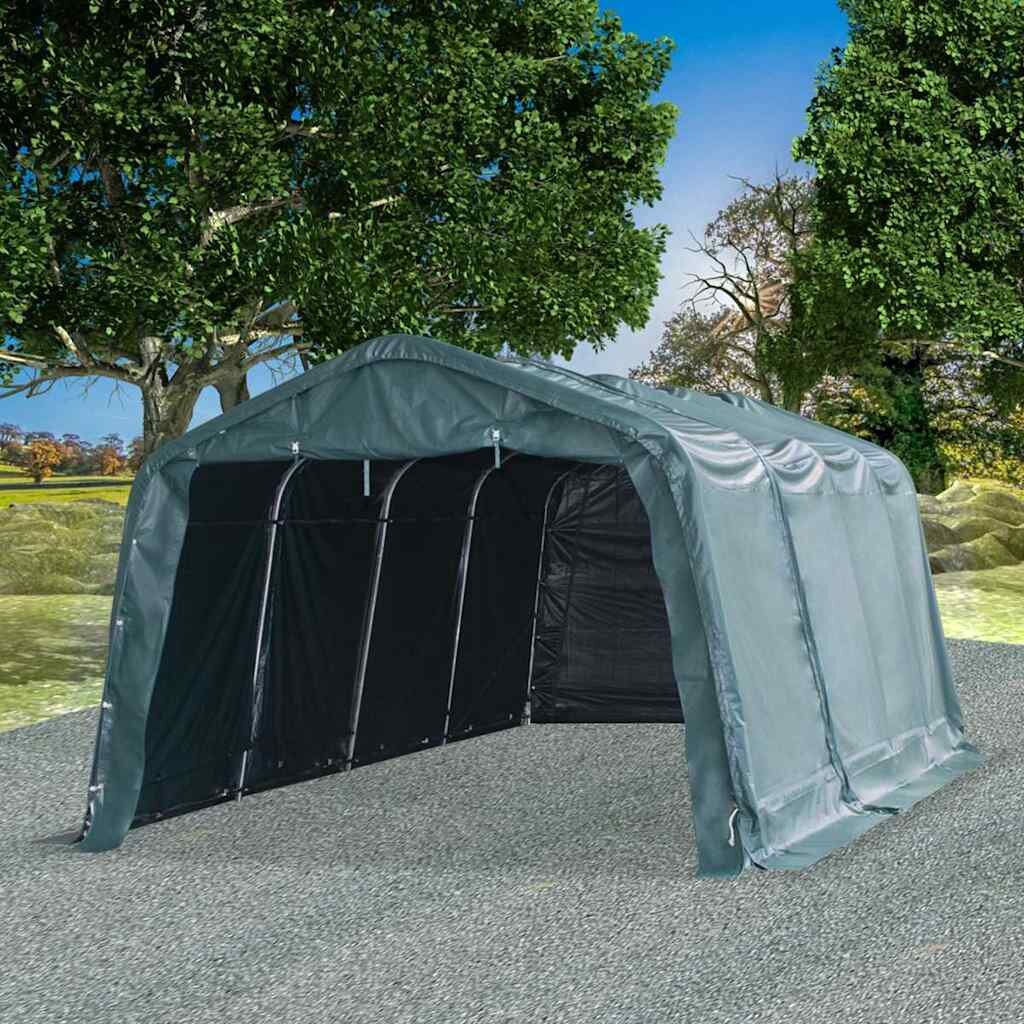 vidaXL Мобилен навес за животни PVC 550 г/м² 33x64 м тъмнозелен