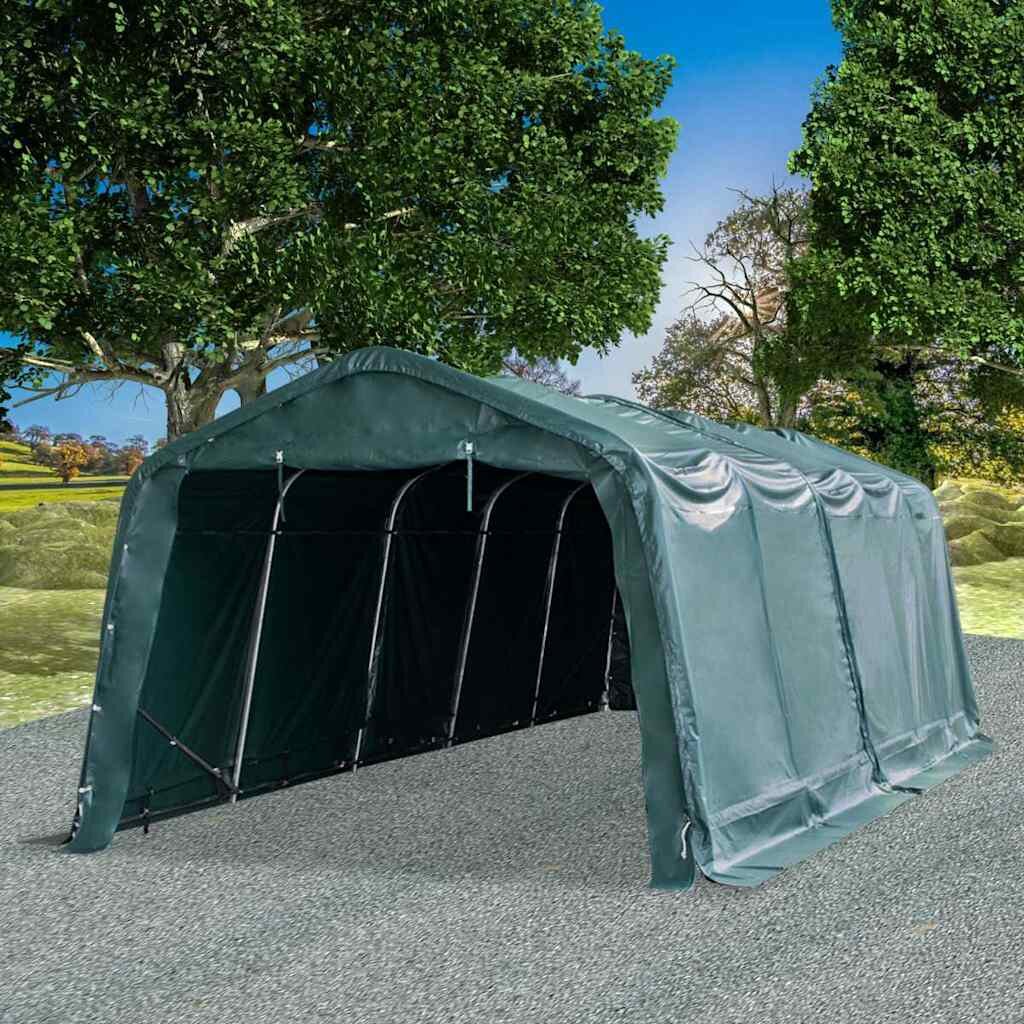 vidaXL Мобилен навес за животни PVC 550 г/м² 33x8 м тъмнозелен