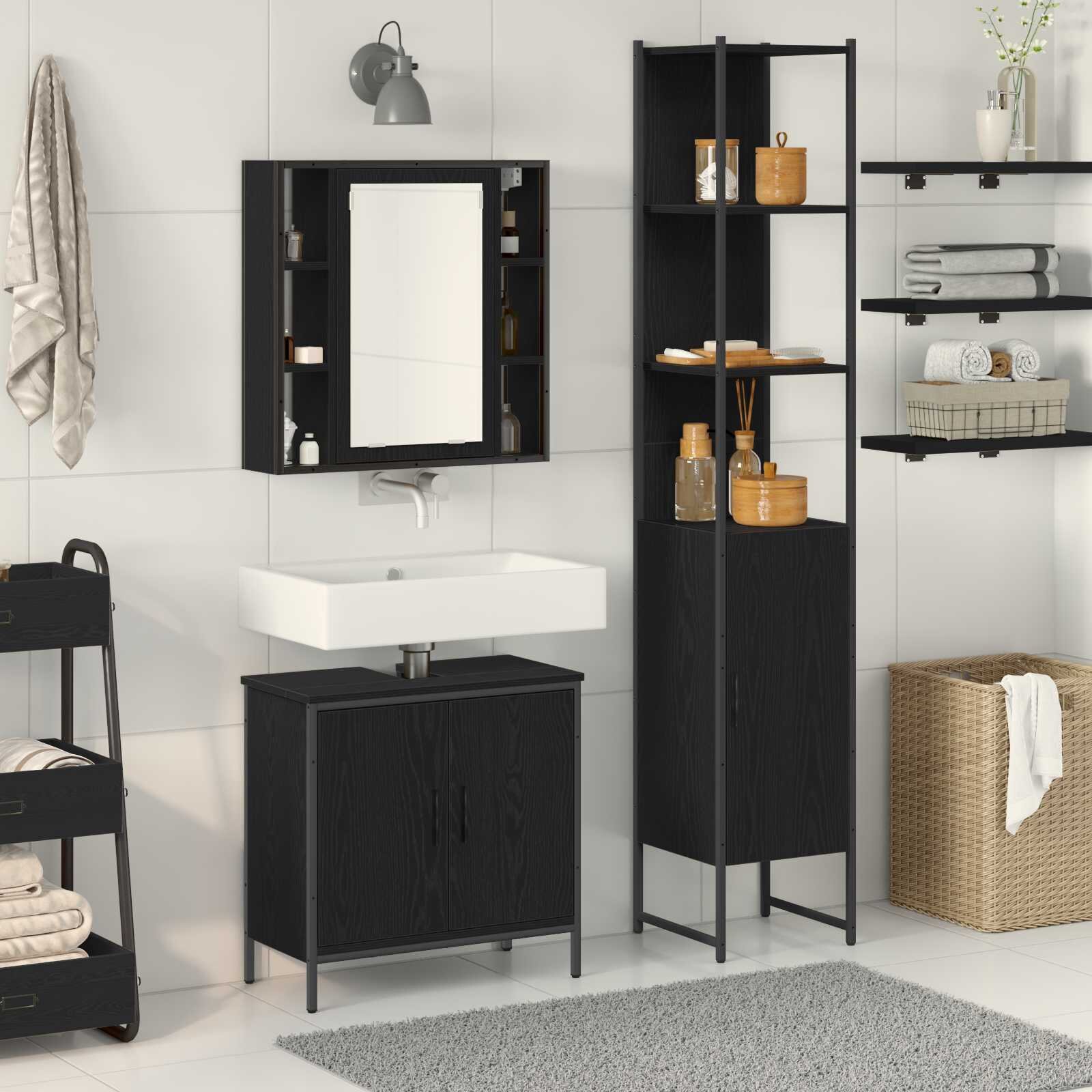 vidaXL Модулни единици за баня 3 бр. Черно 33 x 33 x 1855 см