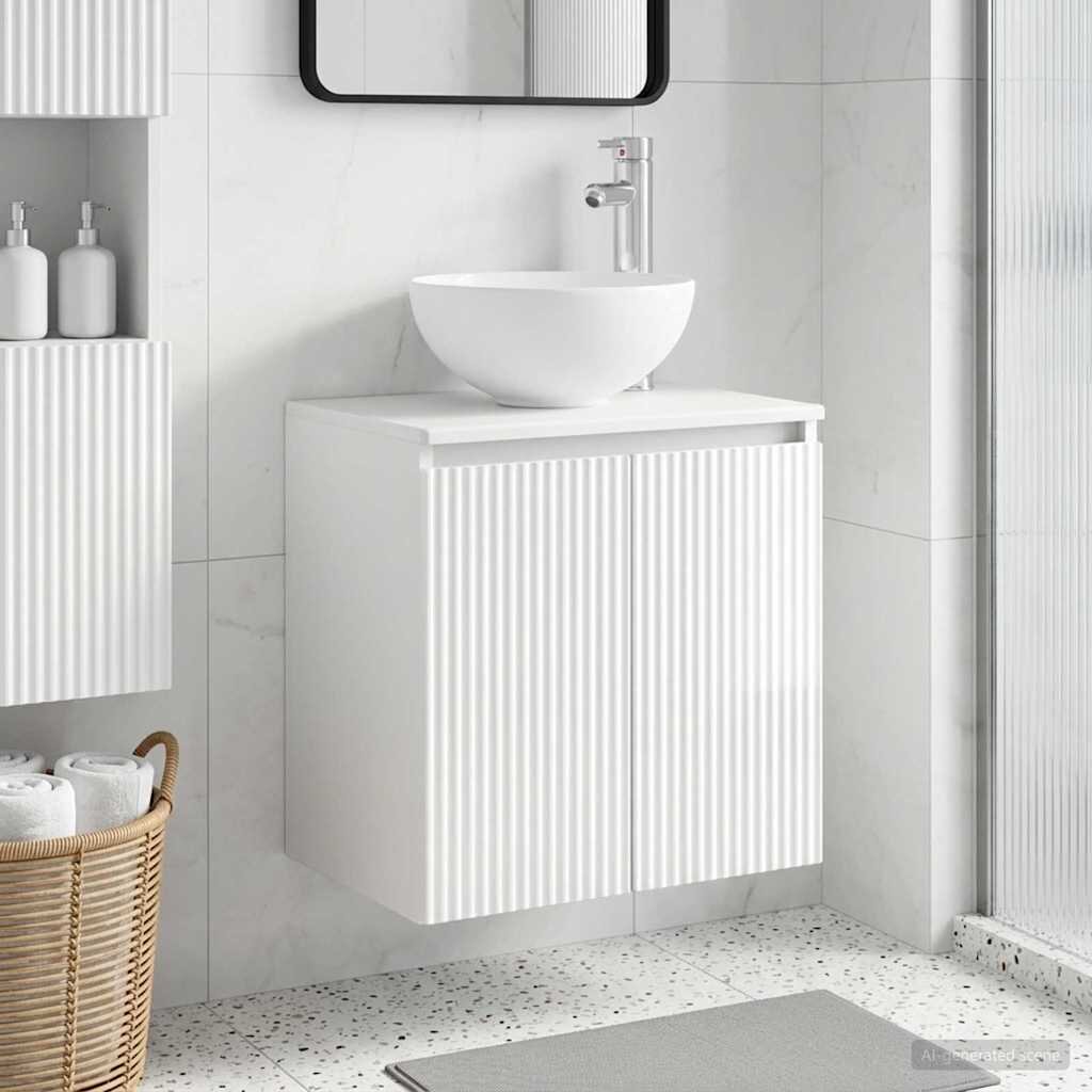 vidaXL Монтирана на стена мивка и тоалетка Бял гланц 495 x 35 x 63 см