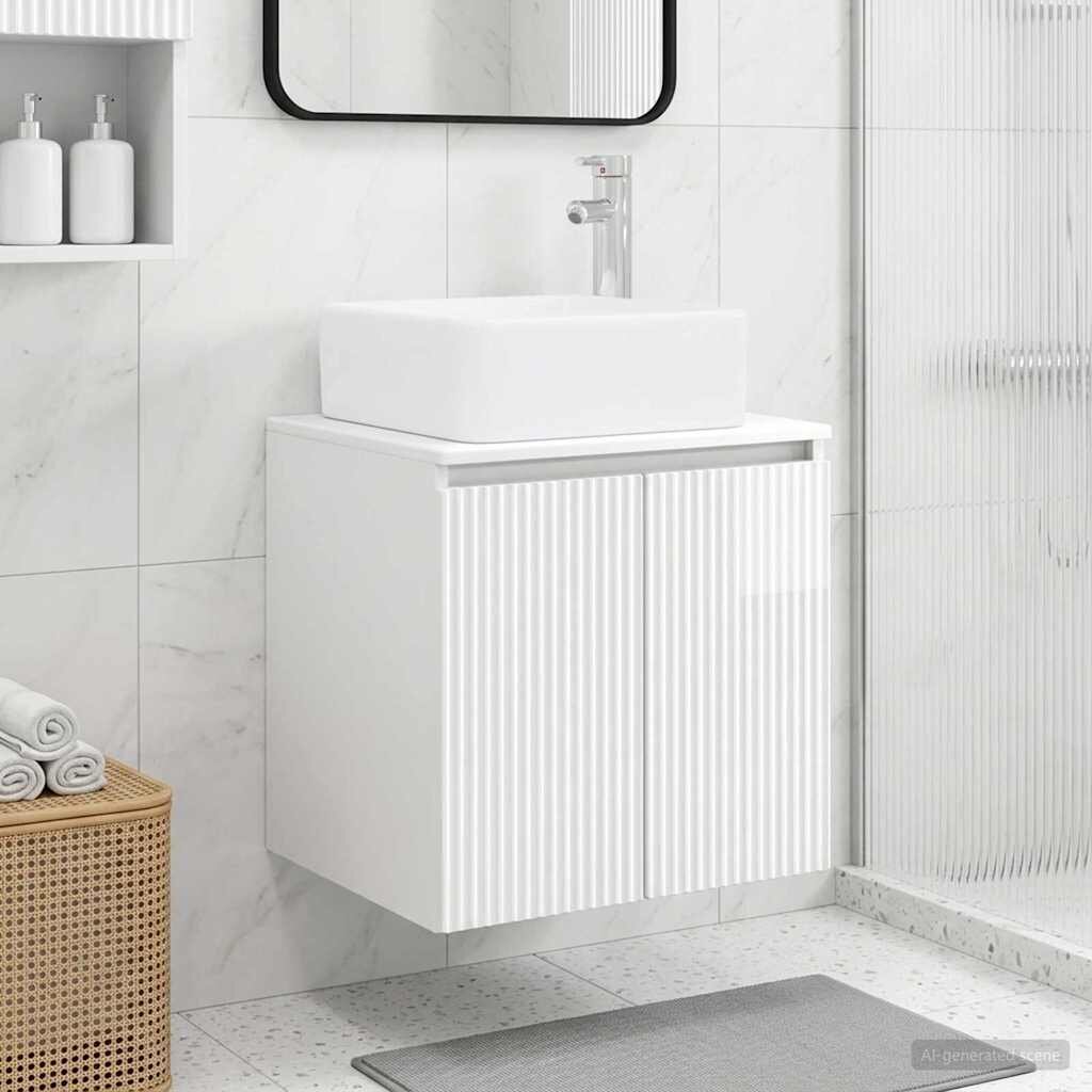 vidaXL Монтирана на стена мивка и тоалетка Бял гланц 53 x 35 x 63 см