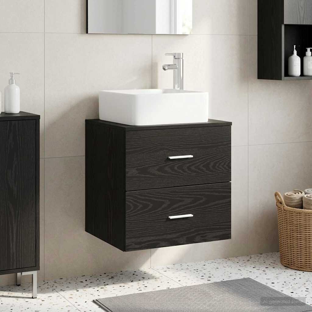 vidaXL Монтирана на стена мивка и тоалетка Черен дъб 53 x 345 x 63 см