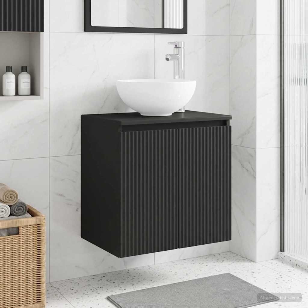 vidaXL Монтирана на стена мивка и тоалетка Черно 495 x 35 x 63 см