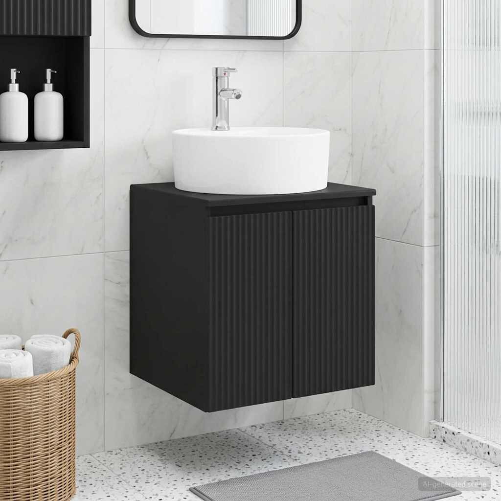 vidaXL Монтирана на стена мивка и тоалетка Черно 495 x 445 x 65 см