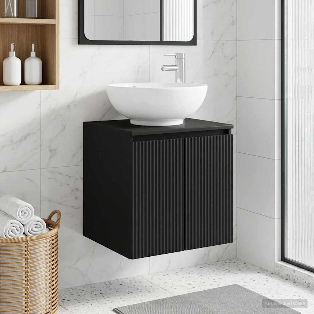 vidaXL Монтирана на стена мивка и тоалетка Черно 495 x 445 x 65 см