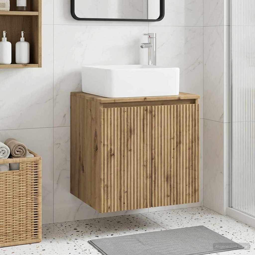 vidaXL Монтирана на стена мивка и тоалетка Дъб артизан 53 x 35 x 63 см