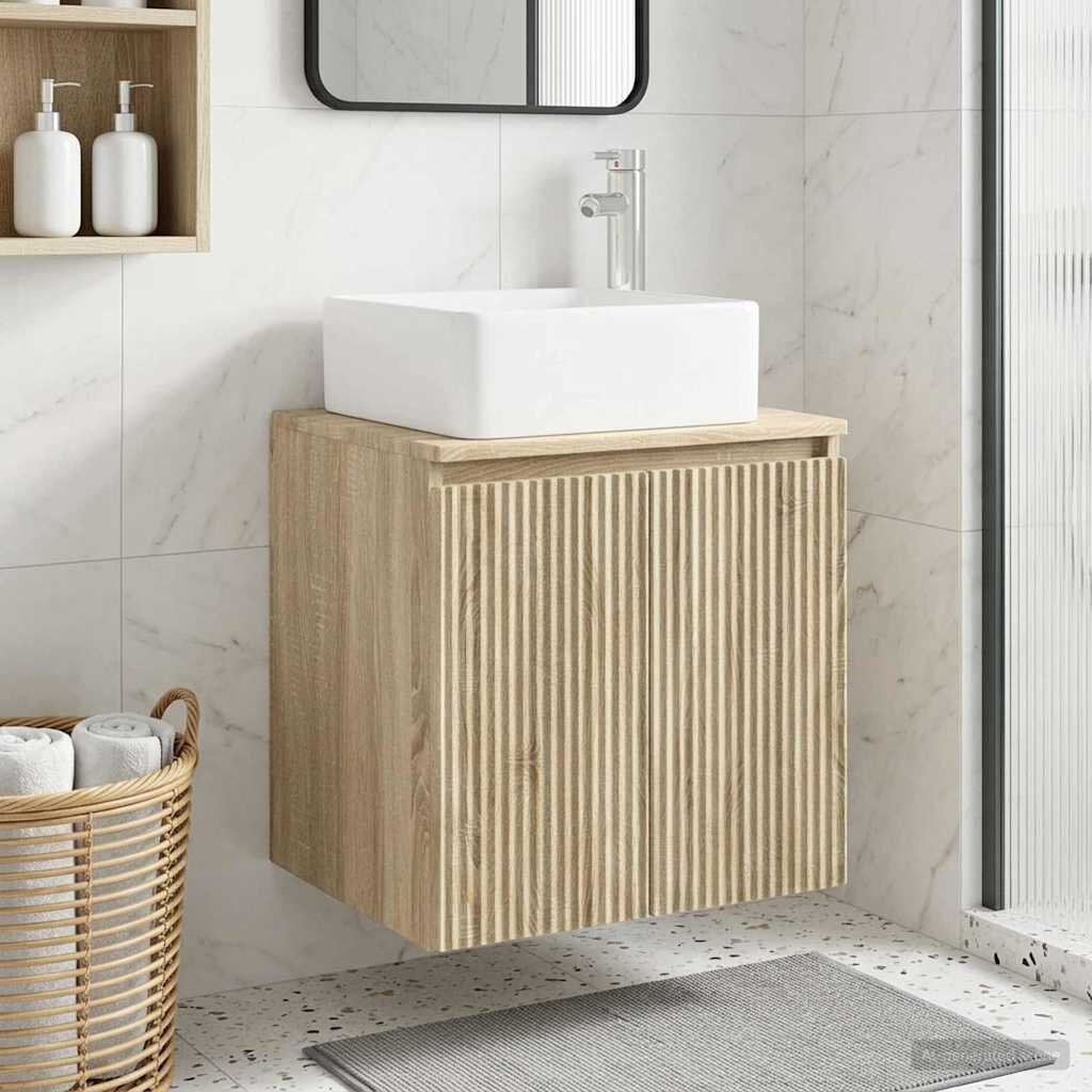 vidaXL Монтирана на стена мивка и тоалетка Дъб сонома 53 x 35 x 63 см