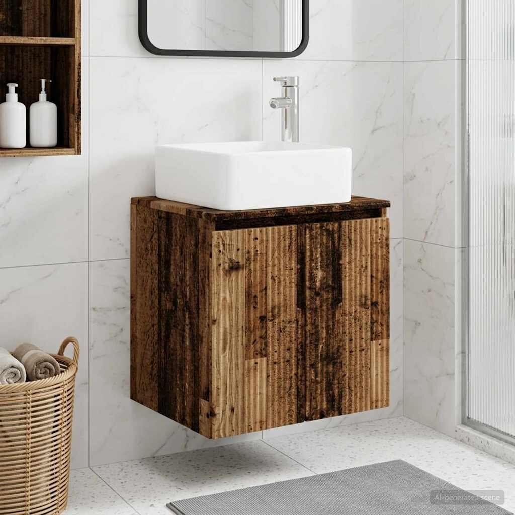 vidaXL Монтирана на стена мивка и тоалетка Старо дърво 53 x 35 x 63 см