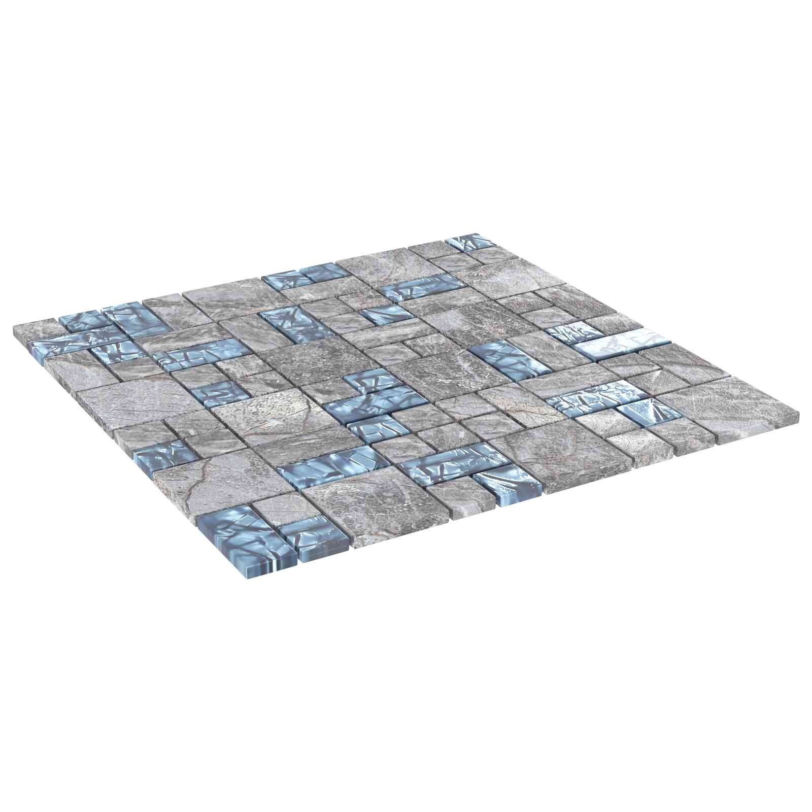 vidaXL Мозайка плочка 22 бр. 30 x 30 cm Сив и син Стъкло