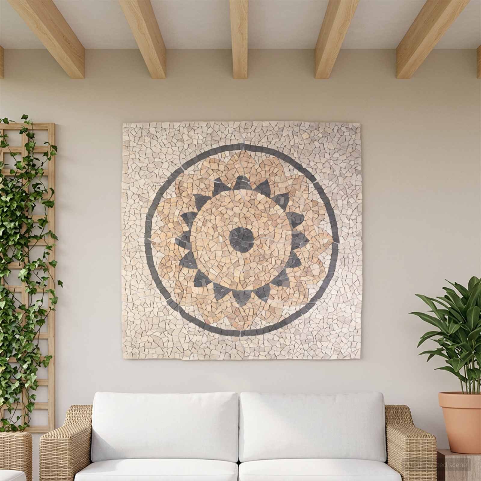 vidaXL Мозайка с шарка на слънчоглед Многоцветен 120 x 120 cm Мрамор