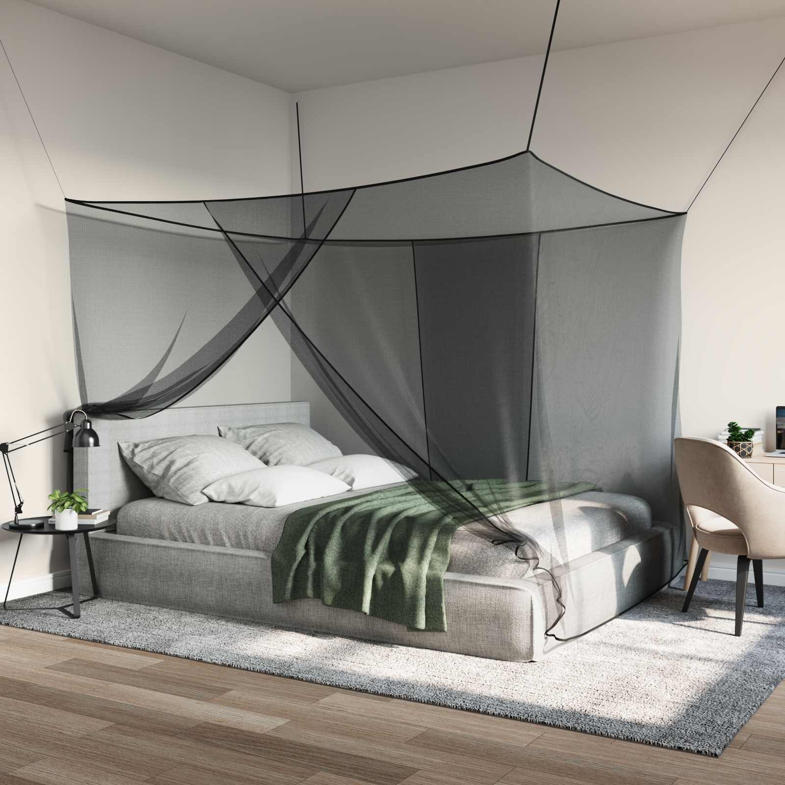 vidaXL Мрежа против комари за легло 156 mesh Черно 220 x 150 x 180 см