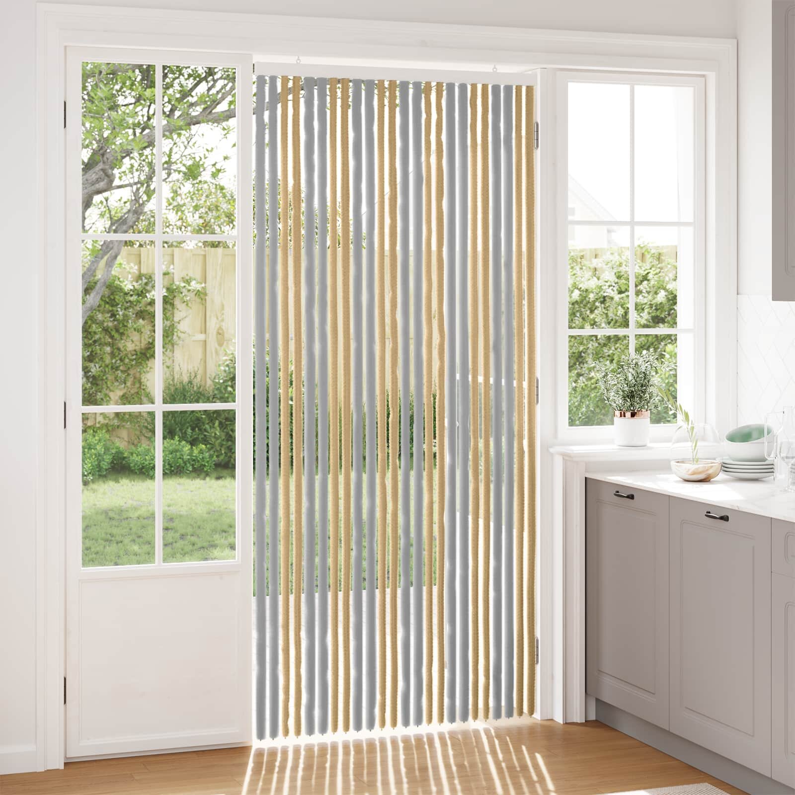 vidaXL Мрежа против насекоми Шенил Сив и бежов 100 x 220 cm 100% ПП