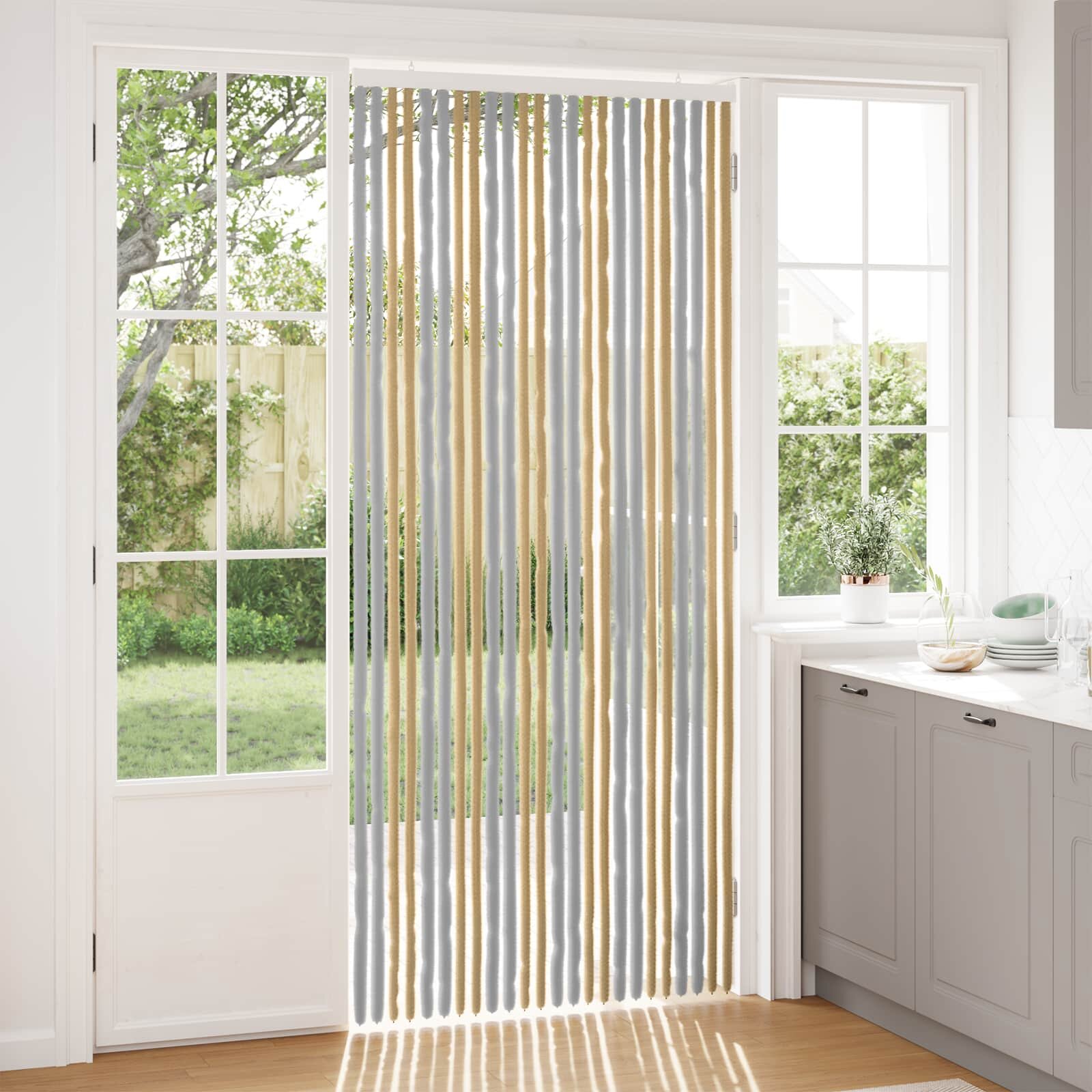 vidaXL Мрежа против насекоми Шенил Сив и бежов 100 x 230 cm 100% ПП