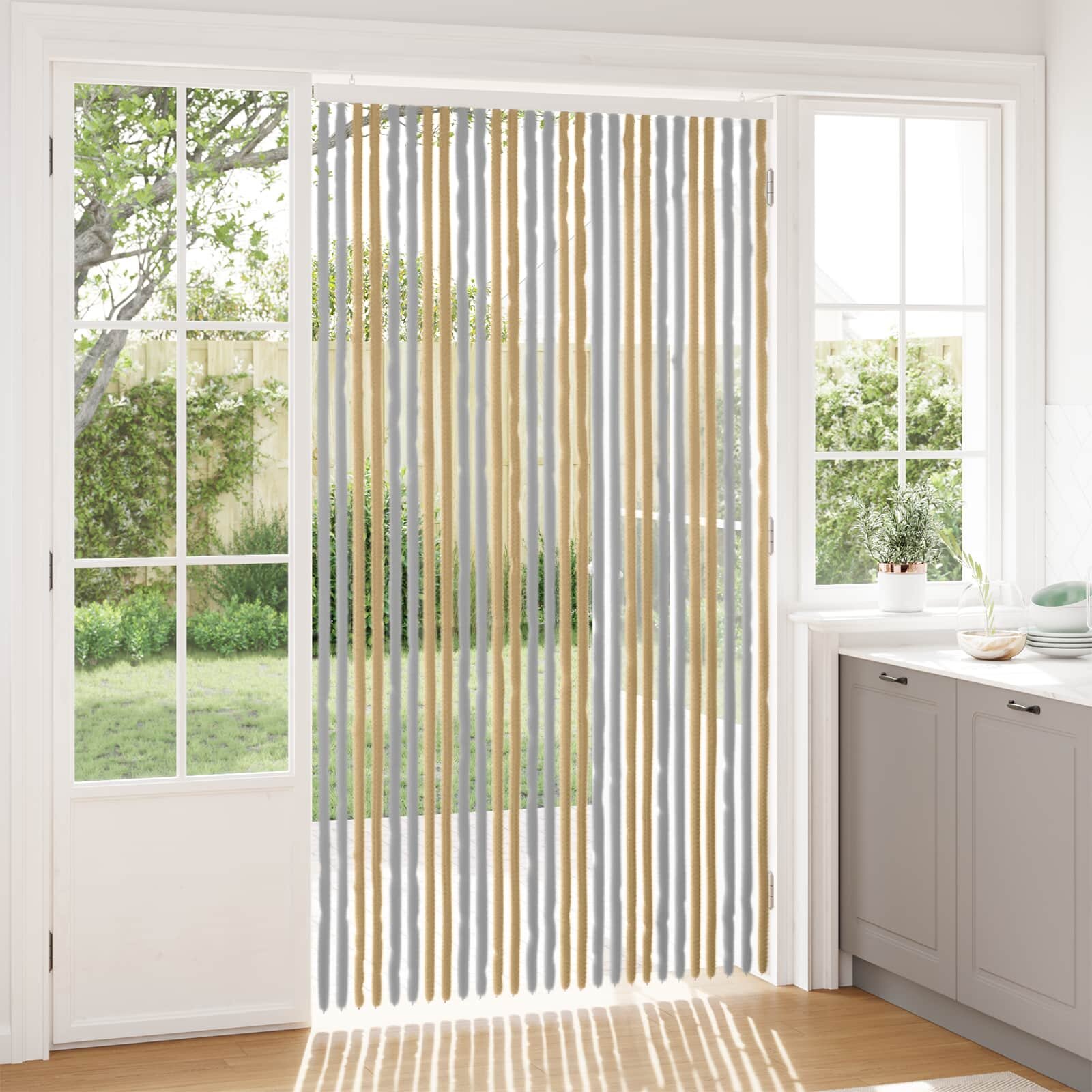 vidaXL Мрежа против насекоми Шенил Сив и бежов 118 x 220 cm 100% ПП