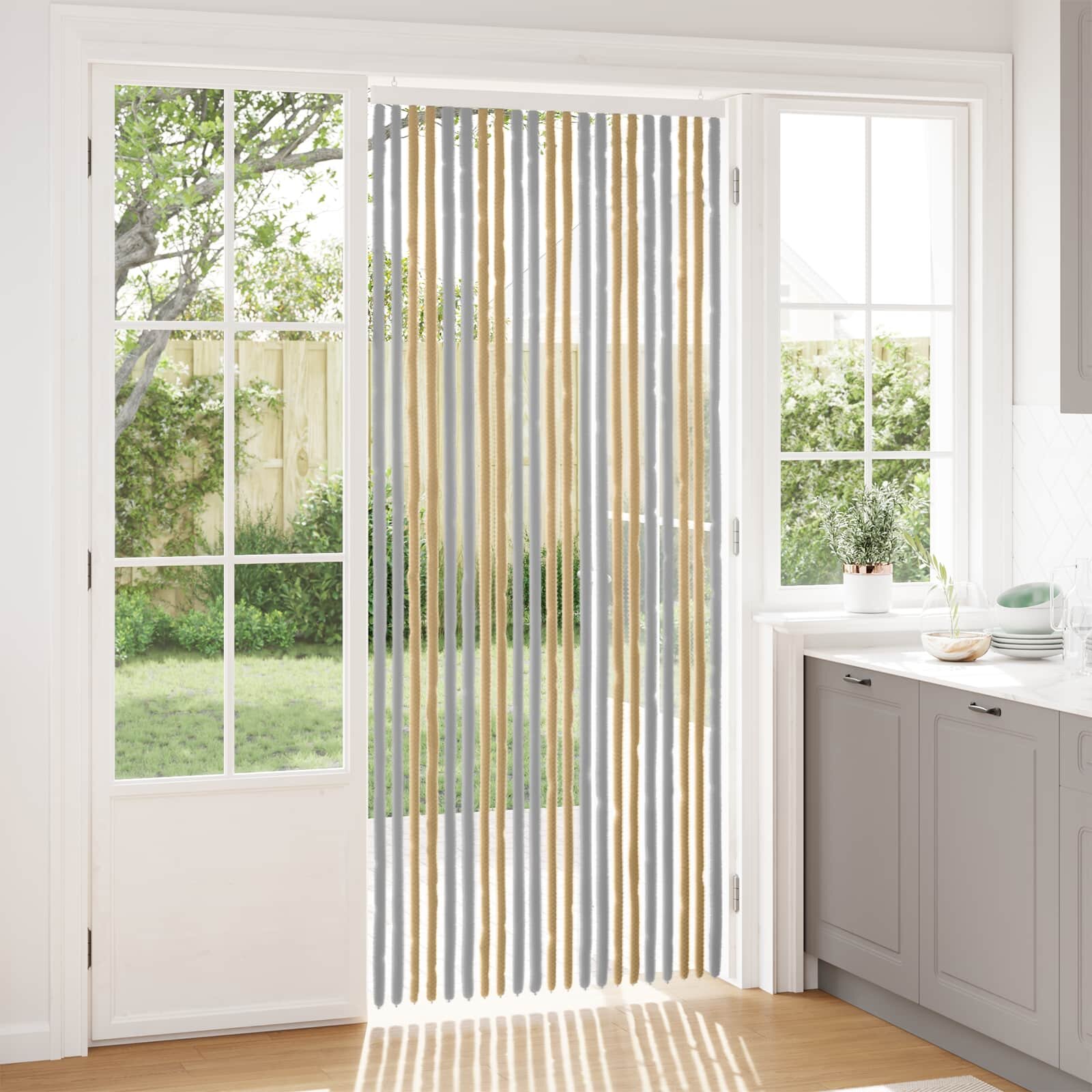 vidaXL Мрежа против насекоми Шенил Сив и бежов 90 x 220 cm 100% ПП