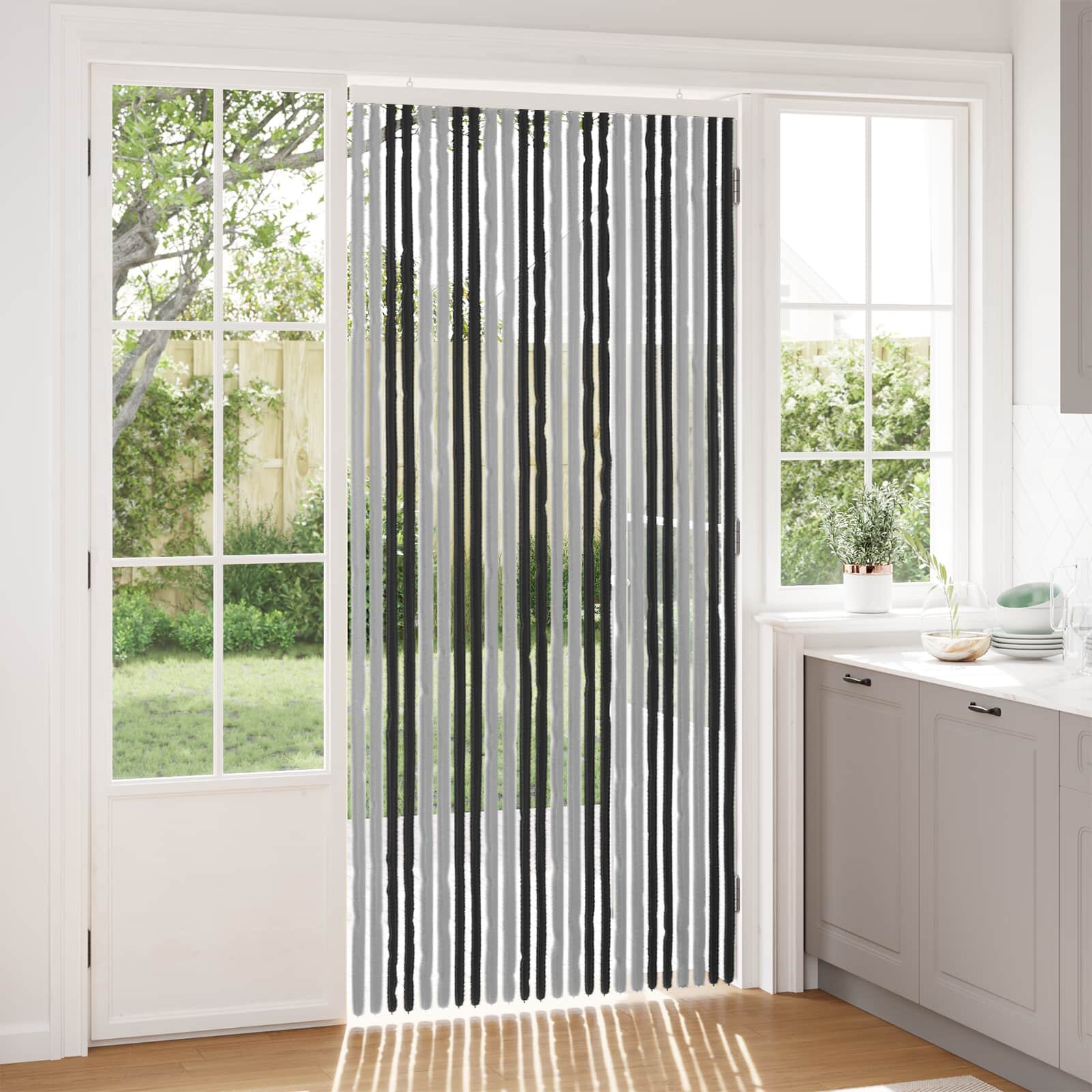 vidaXL Мрежа против насекоми Шенил Сив и черен 100 x 220 cm 100% ПП