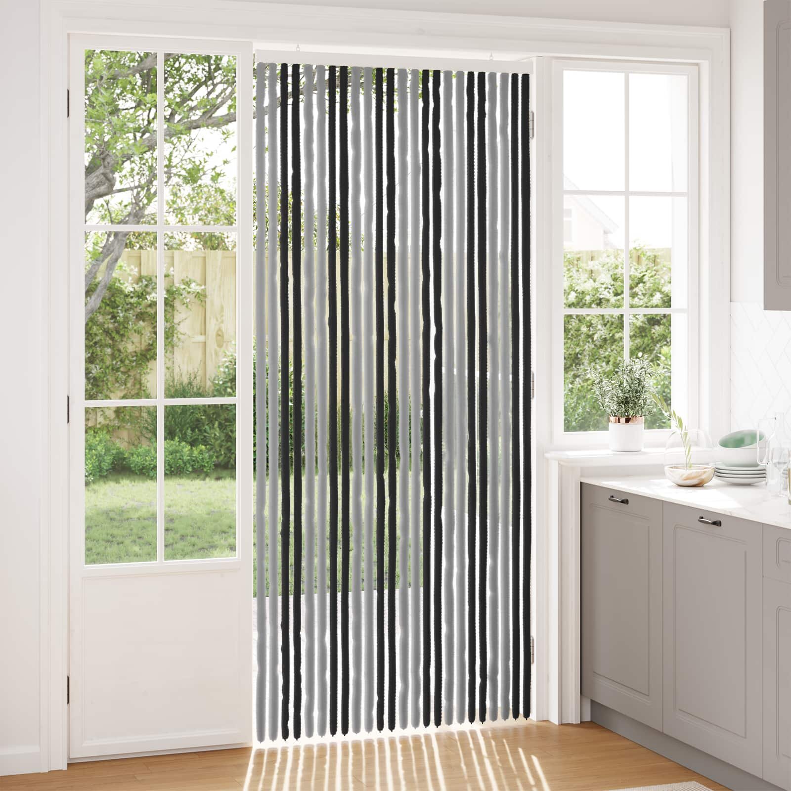 vidaXL Мрежа против насекоми Шенил Сив и черен 100 x 230 cm 100% ПП