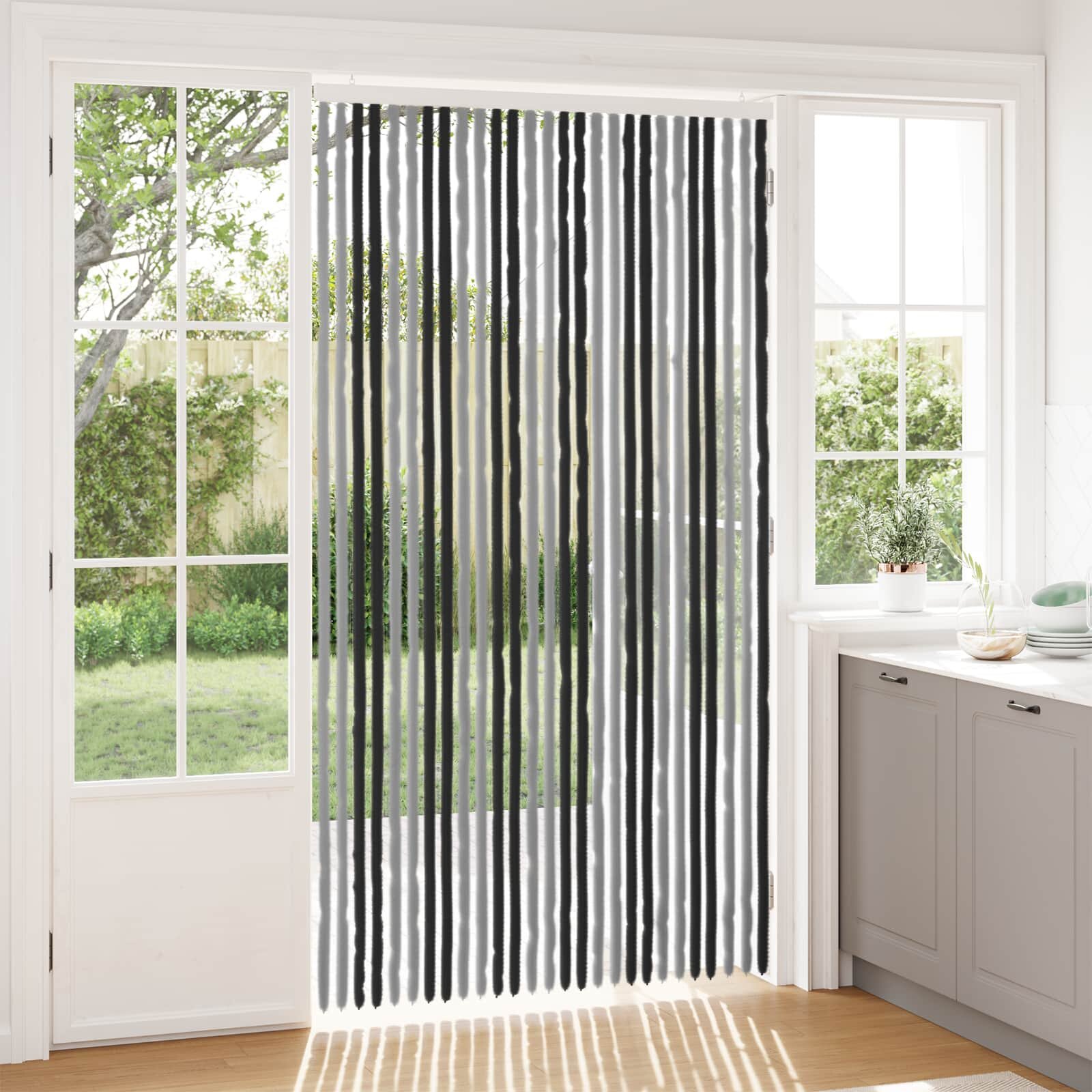 vidaXL Мрежа против насекоми Шенил Сив и черен 118 x 220 cm 100% ПП