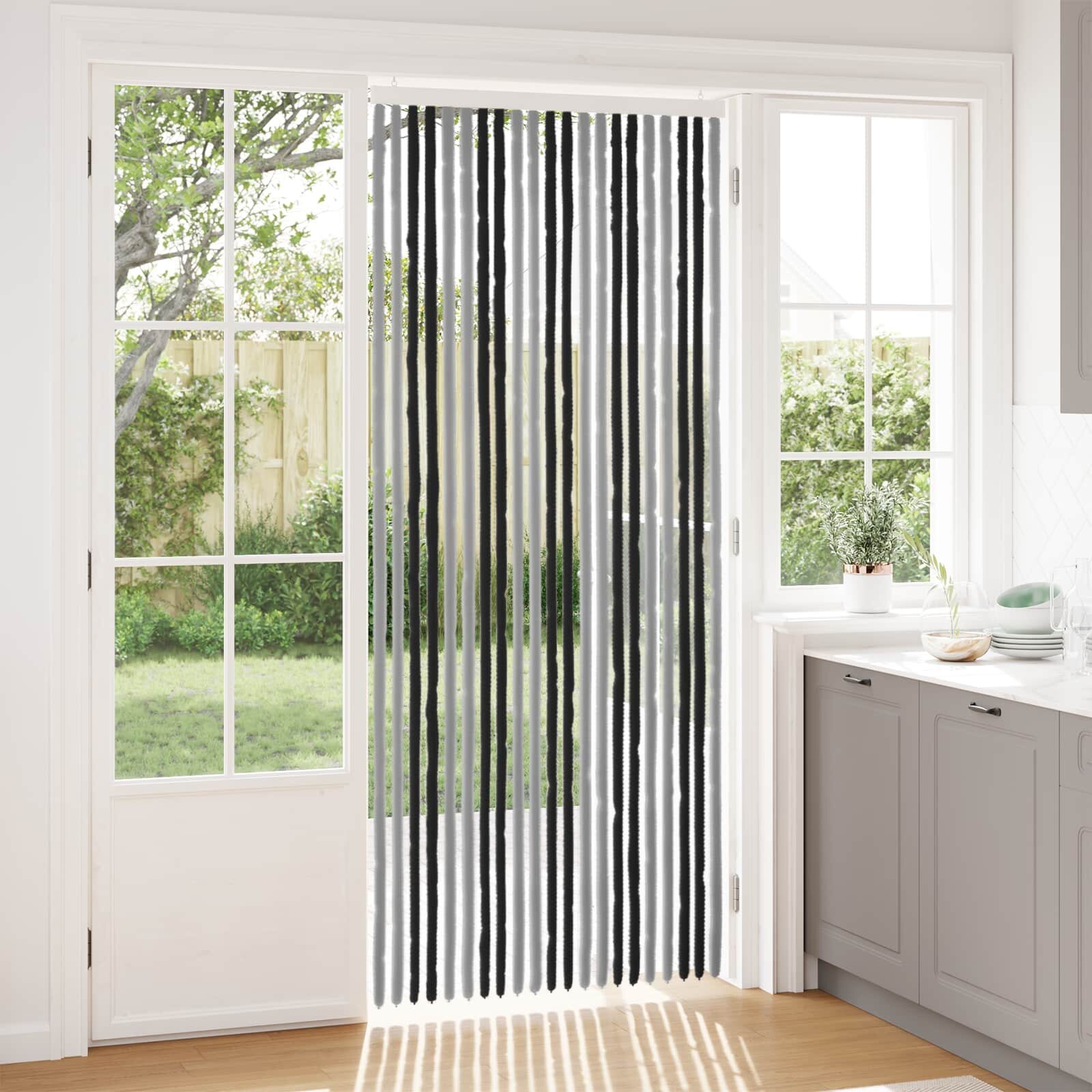 vidaXL Мрежа против насекоми Шенил Сив и черен 90 x 220 cm 100% ПП