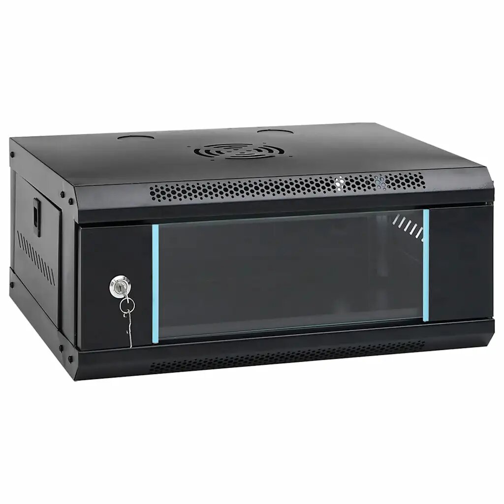 vidaXL Мрежов кабинет със съхранение Черно 53 x 45 x 21 см Стомана