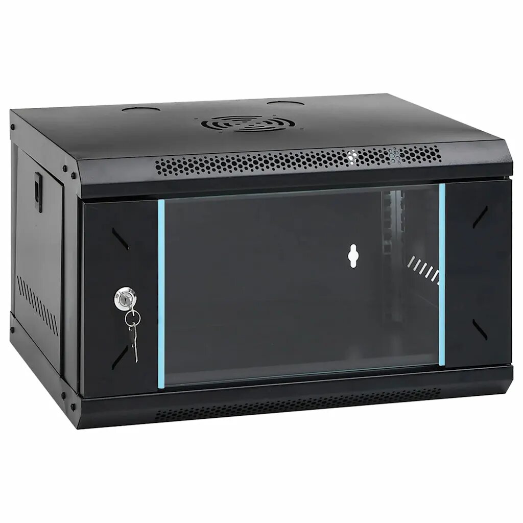 vidaXL Мрежов кабинет със съхранение Черно 53 x 45 x 30 см Стомана