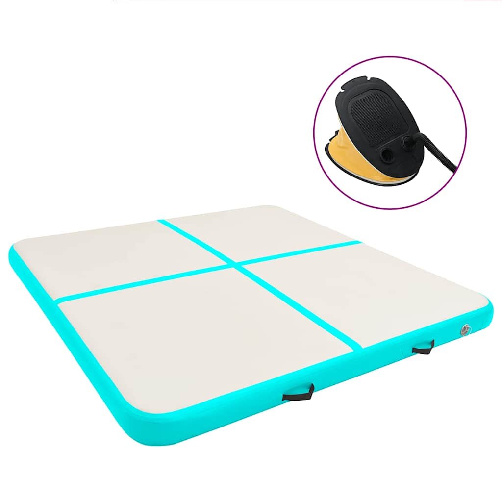 vidaXL Надуваем дюшек за гимнастика с помпа 200x200x10 см PVC зелен