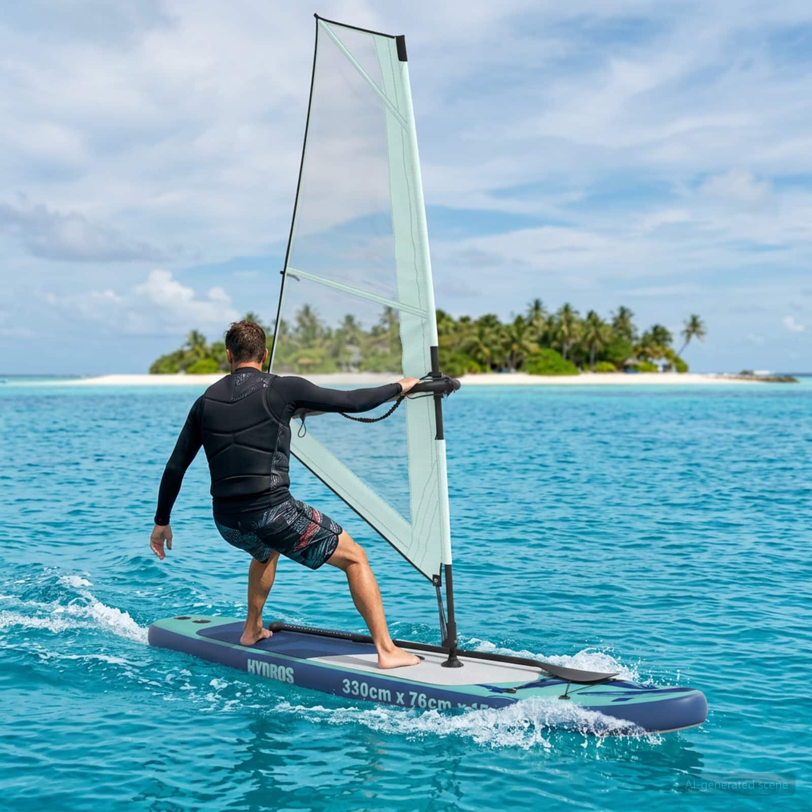 vidaXL Надуваем SUP борд с платно HYDROS 330 x 76 x 15 см Тюркоаз