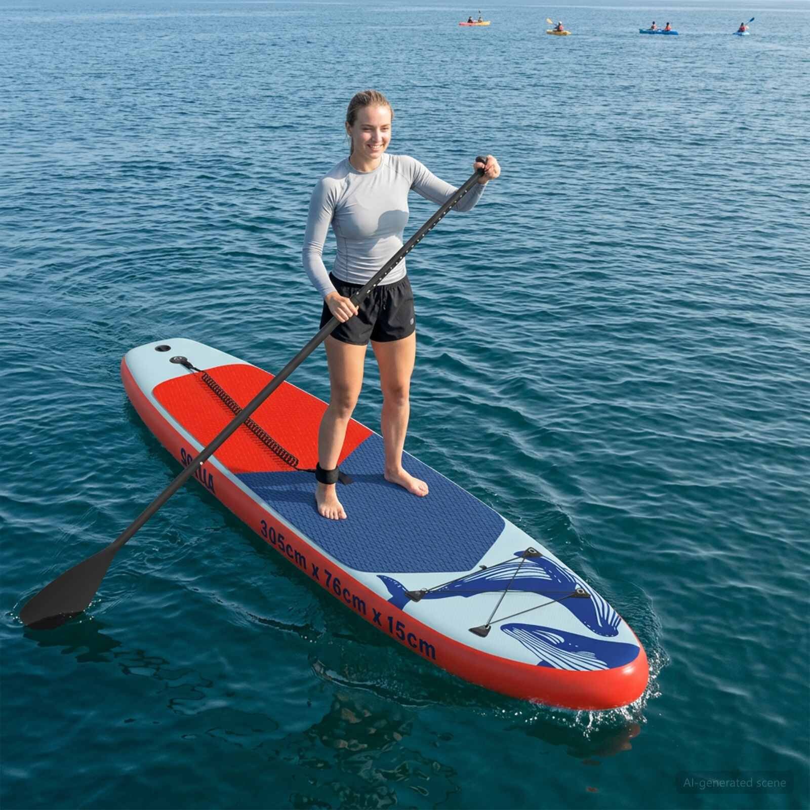 vidaXL Надуваема дъска за стоене SCYLLA 305 x 76 x 15 cm Синьо за