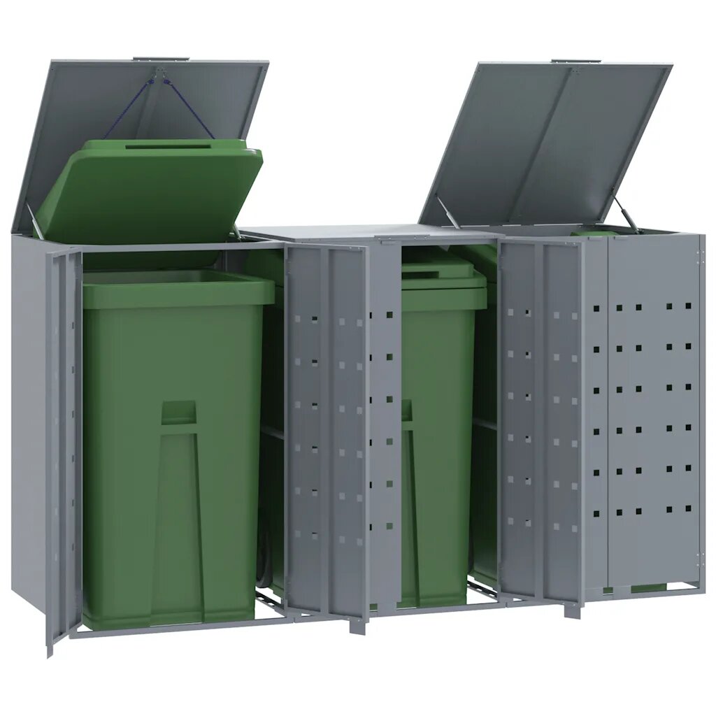vidaXL Навес за 3 коша на колела сив 207x79x117 см стомана