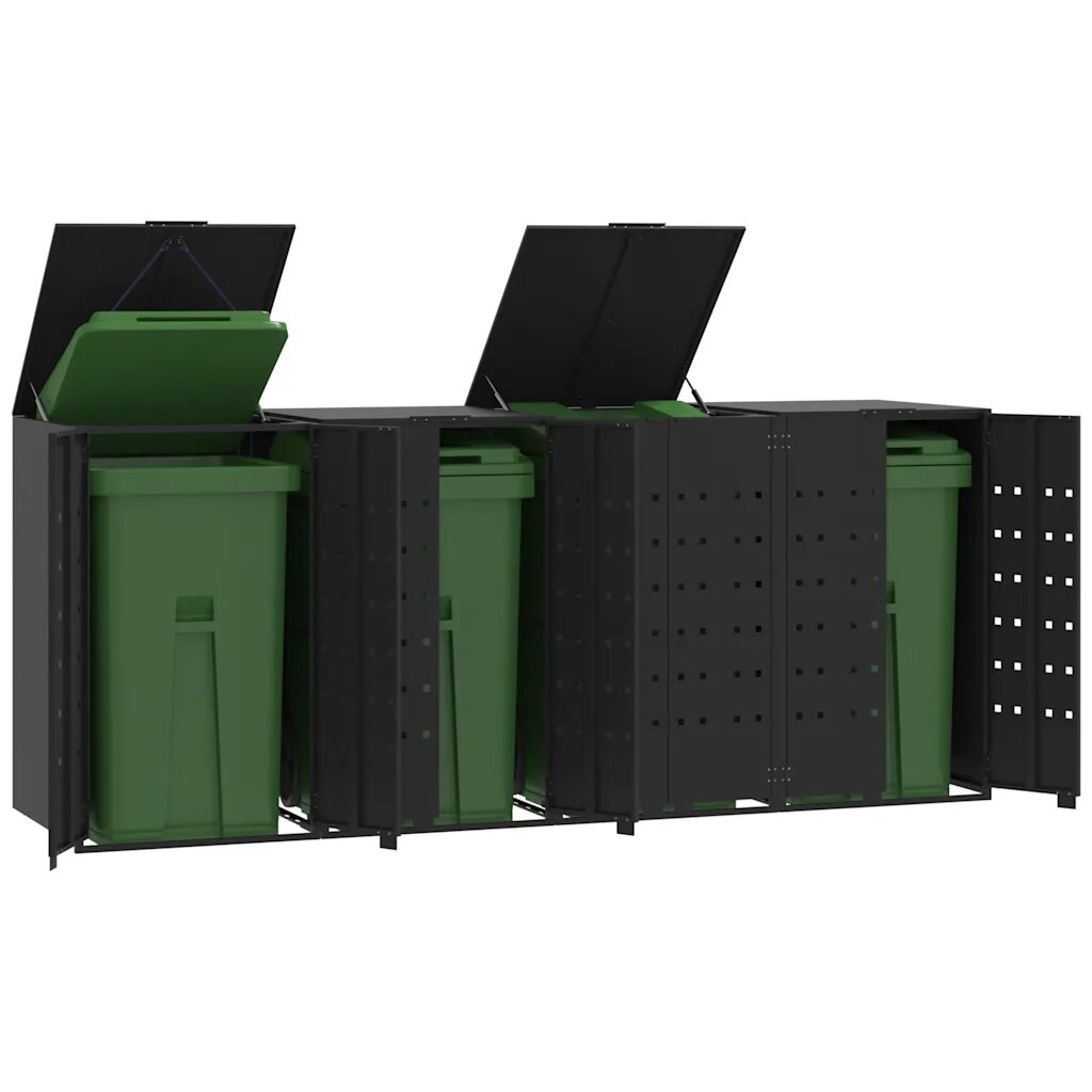 vidaXL Навес за 4 коша за боклук на колела черен 276x79x117 см стомана