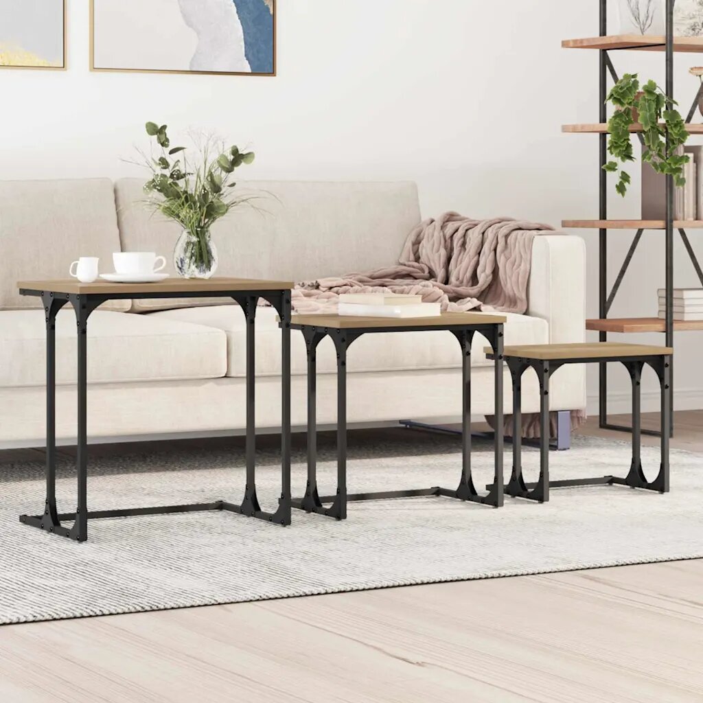 vidaXL Нестинг масичка за кафе 3 бр. дъб артизан 50.5 x 35 x 53 см