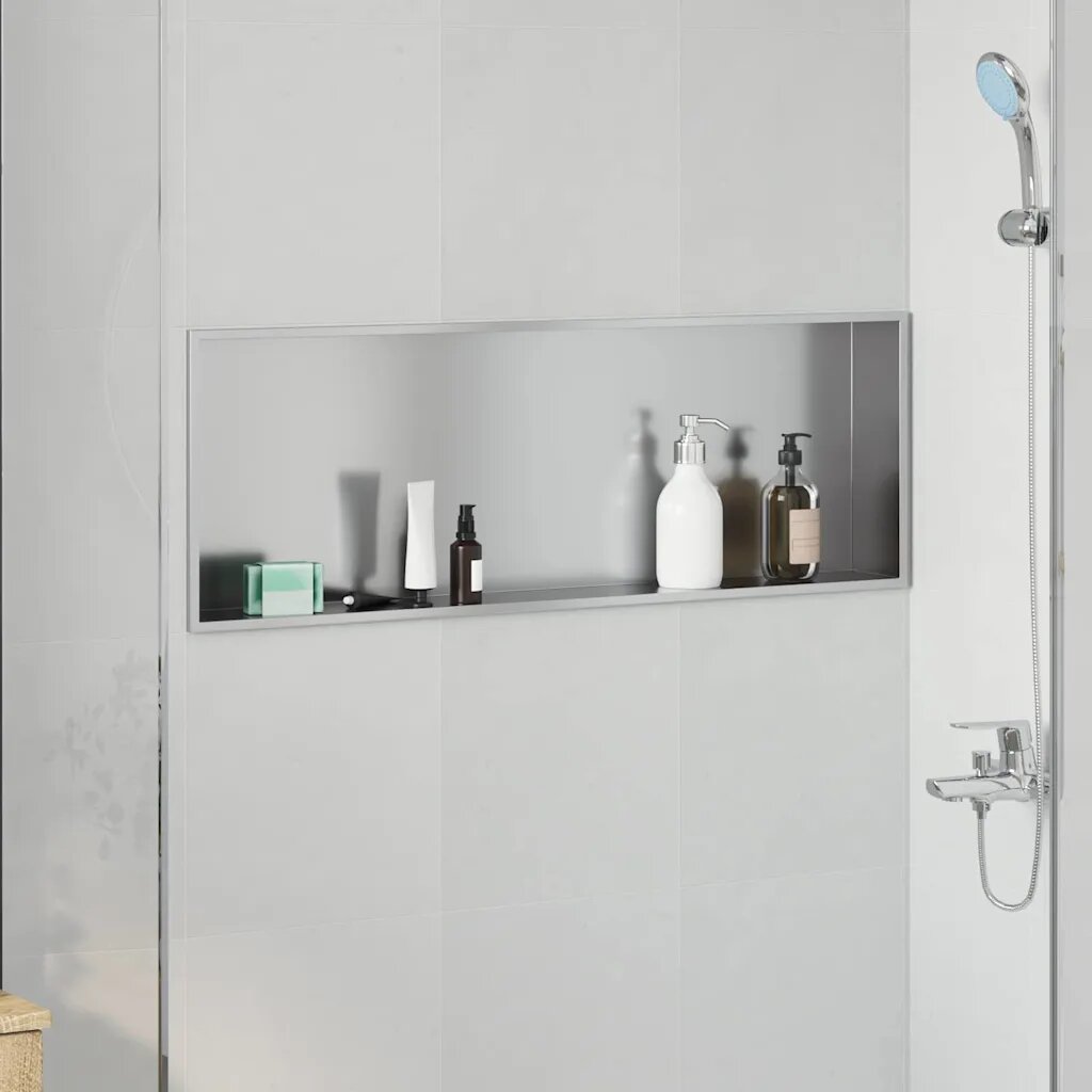vidaXL Нишата за душ Сребристо 90 x 30 x 95 см Неръждаема стомана